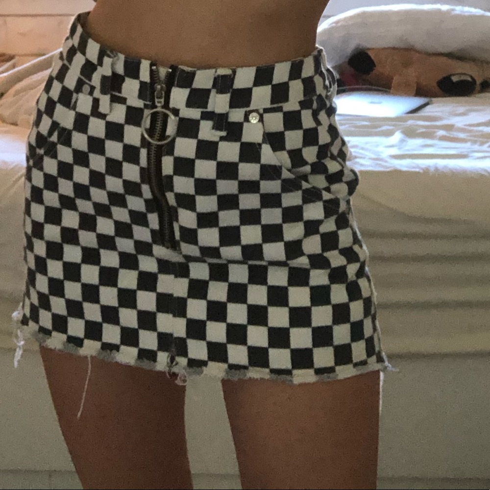 UNIF zip up checkered mini skirt
